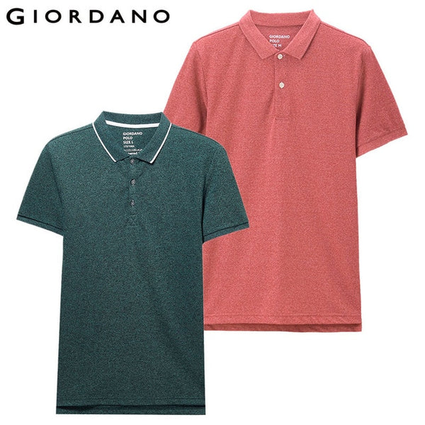 Giordano Men Polo Shirt 2-Pack Pique Slim Mens Polos Button Placket Short Sleeve Polo Shirt Homme De Marque Solid Summer