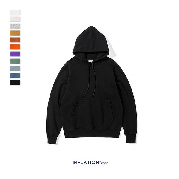 INFLATION 2019 AW Mens Hoodies Thick Fleece Hoodies Hip Hop 11 Colors Pure Hoodies Thick Velvet Fabrics Winter Men Hoodies167W17