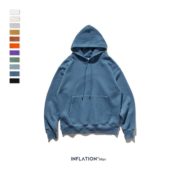 INFLATION 2019 AW Mens Hoodies Thick Fleece Hoodies Hip Hop 11 Colors Pure Hoodies Thick Velvet Fabrics Winter Men Hoodies167W17