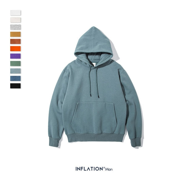 INFLATION 2019 AW Mens Hoodies Thick Fleece Hoodies Hip Hop 11 Colors Pure Hoodies Thick Velvet Fabrics Winter Men Hoodies167W17
