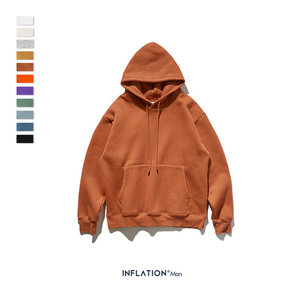 INFLATION 2019 AW Mens Hoodies Thick Fleece Hoodies Hip Hop 11 Colors Pure Hoodies Thick Velvet Fabrics Winter Men Hoodies167W17
