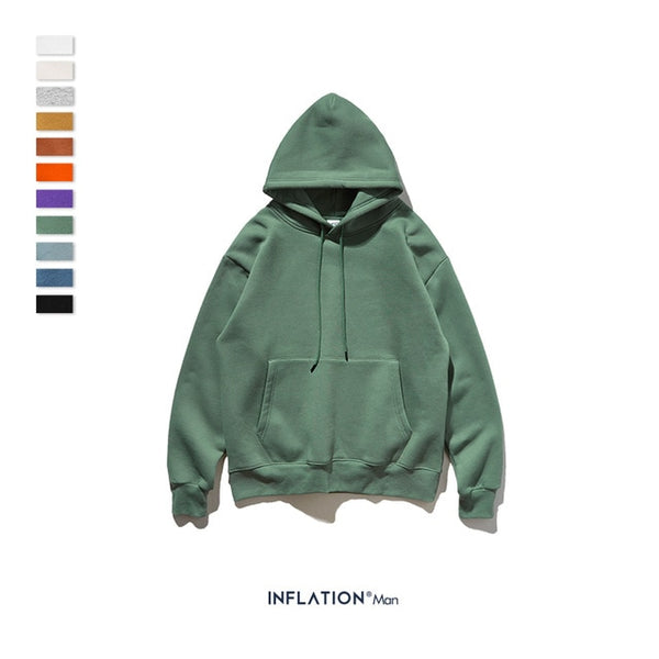 INFLATION 2019 AW Mens Hoodies Thick Fleece Hoodies Hip Hop 11 Colors Pure Hoodies Thick Velvet Fabrics Winter Men Hoodies167W17