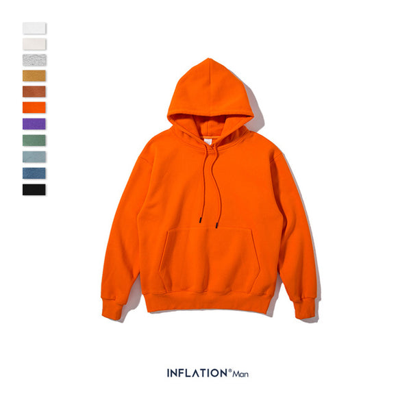 INFLATION 2019 AW Mens Hoodies Thick Fleece Hoodies Hip Hop 11 Colors Pure Hoodies Thick Velvet Fabrics Winter Men Hoodies167W17