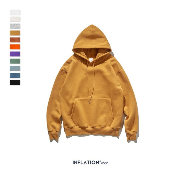 INFLATION 2019 AW Mens Hoodies Thick Fleece Hoodies Hip Hop 11 Colors Pure Hoodies Thick Velvet Fabrics Winter Men Hoodies167W17