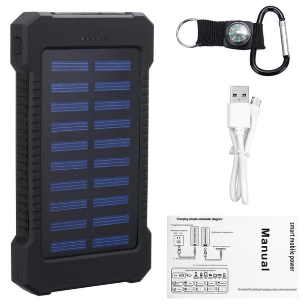 Outdoor 30000mAh Solar Power Bank with LED Light Waterproof Solar Charger Ports External Charger Powerbank for Xiaomi Smartphone