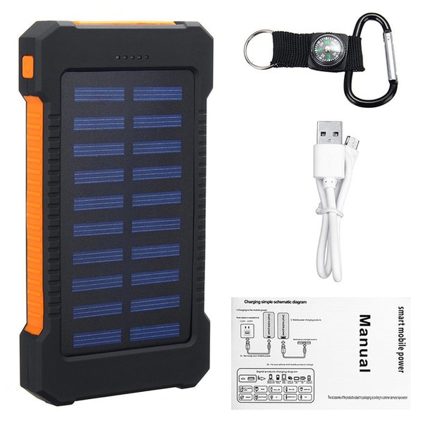 Outdoor 30000mAh Solar Power Bank with LED Light Waterproof Solar Charger Ports External Charger Powerbank for Xiaomi Smartphone