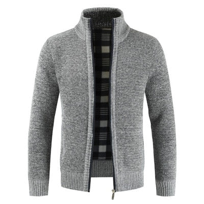 Autumn Winter Cardigan Men Solid Color Full Sleeve Mens Sweaters Thick Warm Fleece Turtleneck Sweater Hombre