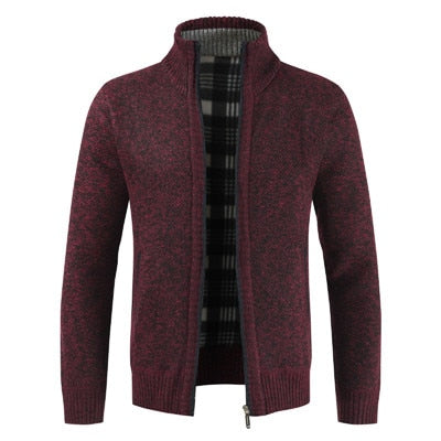 Autumn Winter Cardigan Men Solid Color Full Sleeve Mens Sweaters Thick Warm Fleece Turtleneck Sweater Hombre