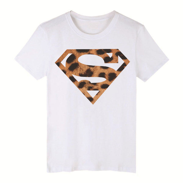 Luslos Hot Sale New Street Style Women Casual Short Sleeve O-neck Cotton T shirt Leopard High-heeled Printed Graphic Tees Female