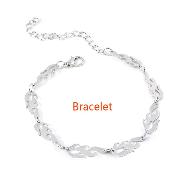 SG Punk Flame Necklaces Clavicle Hip Hop Flame Rock Chain Bracelets Oorbellen Collar Metal Lady Girl Choker Fashion Jewelry