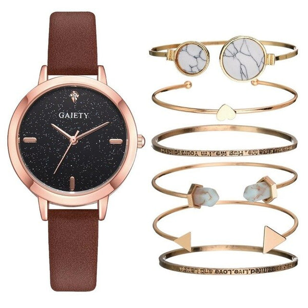 6pcs Set Creative Rose Gold Quartz Watch Women Bracelet Set 2019 Ladies Watches Gift Jewelry Set Relogio Feminino Montre Femme