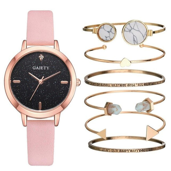 6pcs Set Creative Rose Gold Quartz Watch Women Bracelet Set 2019 Ladies Watches Gift Jewelry Set Relogio Feminino Montre Femme