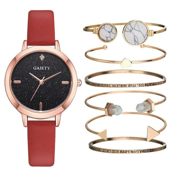 6pcs Set Creative Rose Gold Quartz Watch Women Bracelet Set 2019 Ladies Watches Gift Jewelry Set Relogio Feminino Montre Femme