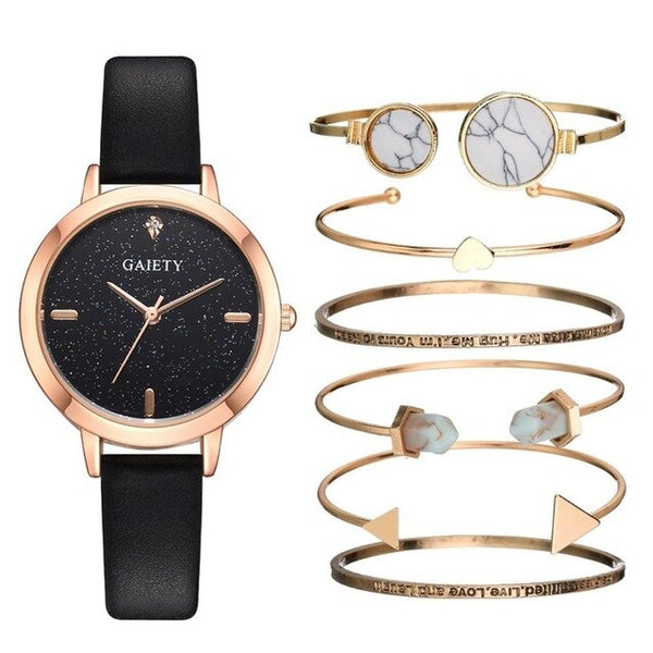 6pcs Set Creative Rose Gold Quartz Watch Women Bracelet Set 2019 Ladies Watches Gift Jewelry Set Relogio Feminino Montre Femme