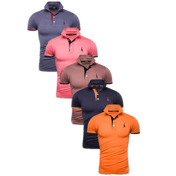 Dropshipping 5 Sets Polo Giraffe Shirt Men Brand Quality Cotton Deer Embroidery Polos Men Fashion Slim Fit Mens Polo BR Size