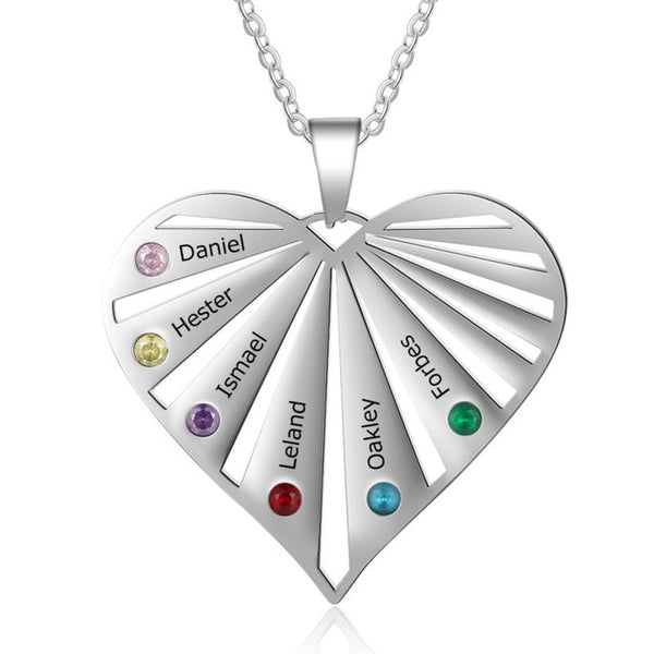 Fashion Personalized Necklaces Stainless Steel Heart Pendant Women Jewelry Engrave 6 Names Birthstones Exquisite Gift for Family