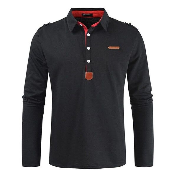 New Brand Men's Solid Long Sleeve Polo Shirt Men Autumn Full Sleeve Warm Shirts Casual Pocket Tops Plus Size Turn-down Collar