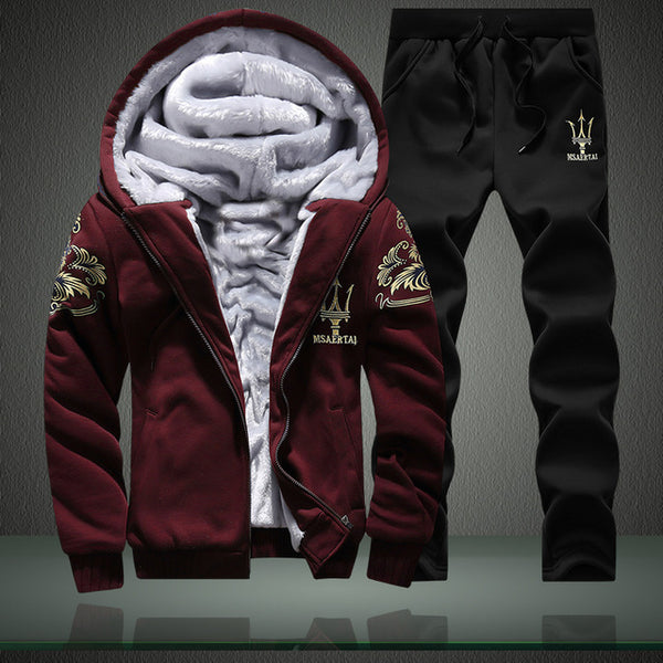 Men Leisure Set Winter Students Sports Clothing Brushed And Thick Hoodie Hooded Coat Two-Piece Set