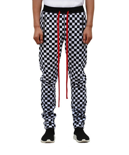 White Black Plaid Joggers Pants Men Hip Hop Retro Checkered Casual Pants Women Streetwear Fashionable Ankle Zip Sweat Pants Male