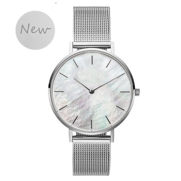 SANSHOOR White Shell Bracelet Watch Stainless Steel Mesh Armband 20mm Width Fit Keeper Slide Charms Wirstband As Gifts For Women