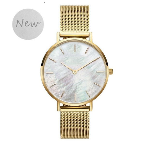 SANSHOOR White Shell Bracelet Watch Stainless Steel Mesh Armband 20mm Width Fit Keeper Slide Charms Wirstband As Gifts For Women