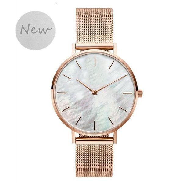 SANSHOOR White Shell Bracelet Watch Stainless Steel Mesh Armband 20mm Width Fit Keeper Slide Charms Wirstband As Gifts For Women