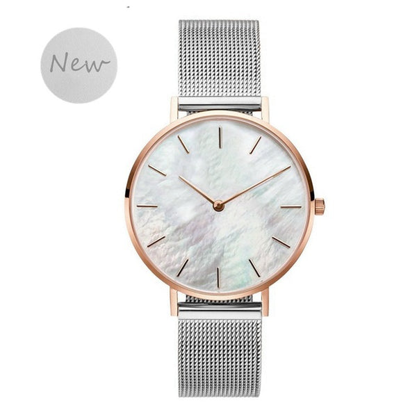 SANSHOOR White Shell Bracelet Watch Stainless Steel Mesh Armband 20mm Width Fit Keeper Slide Charms Wirstband As Gifts For Women