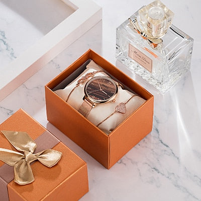 Naidu Rose Gold Watches Women Set Luxury Jewelry Bracelet Watches Set 2019 New Ladies Quartz Watch Gifts For Women Watch Box
