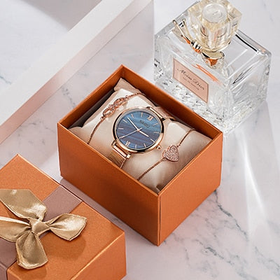 Naidu Rose Gold Watches Women Set Luxury Jewelry Bracelet Watches Set 2019 New Ladies Quartz Watch Gifts For Women Watch Box