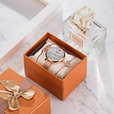 Naidu Rose Gold Watches Women Set Luxury Jewelry Bracelet Watches Set 2019 New Ladies Quartz Watch Gifts For Women Watch Box